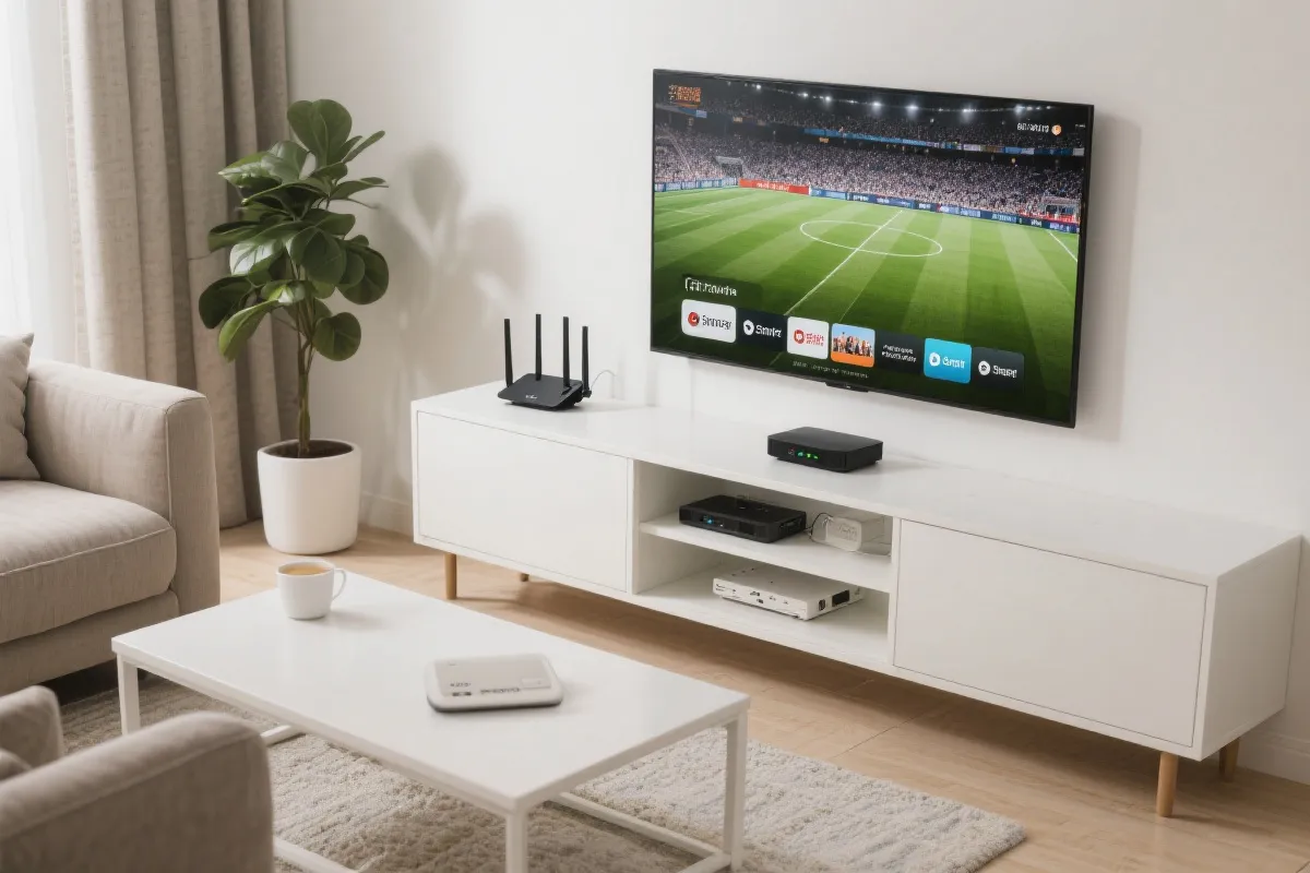 多设备观赛的网络与屏幕组合示意